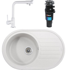 Комплект Мойка кухонная Kaiser KGM-7750-W белая + Смеситель Teka 13044-10 белый + Измельчитель Bort Titan 7000