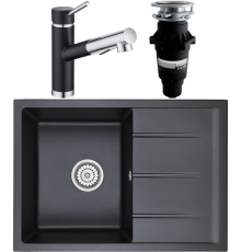 Комплект Мойка кухонная Emar Quartz + Смеситель 3012.12 Оникс + Измельчитель Bone Crusher BC 810-SL Slim Line