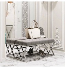 Банкетка Stool Group Инсигния 99х46 см, велюр серый, опора сталь серебро