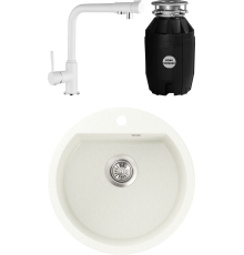 Комплект Мойка кухонная NOVA 51G белая + Смеситель Kaiser Teka 13044-10 белый + Измельчитель Bone Crusher BC 810-AS