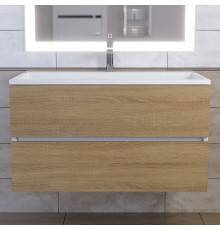 Тумба с раковиной Uperwood Barsa 90 подвесная, белая, дуб сонома