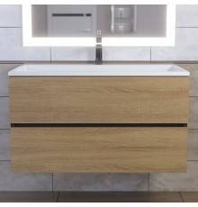Тумба с раковиной Uperwood Barsa 90 подвесная, черная, дуб сонома