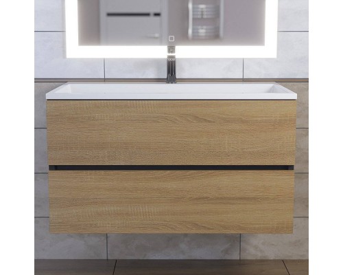 Тумба с раковиной Uperwood Barsa 90 подвесная, черная, дуб сонома