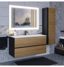 Мебель для ванной комнаты Uperwood Barsa 100 подвесная, черная, дуб сонома, раковина белая