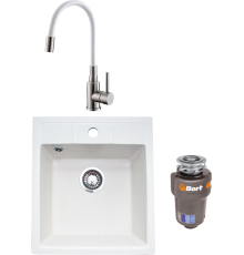 Комплект Мойка кухонная GranAlliance Gа-20 GA-20-331 белая + Смеситель Alveus Flexa 1147019 белый + Измельчитель Bort Titan Max Power