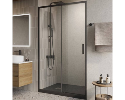 Душевая дверь в нишу BelBagno Luce BF-1-120-C-NERO профиль матовый черный, стекло прозрачное