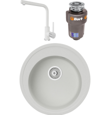 Комплект Мойка кухонная TopZero Eva 510-07 ice + Смеситель Donald ice 07 + Измельчитель Bort Titan Max Power