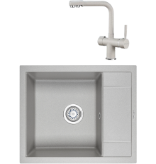 Комплект Мойка кухонная KRONA Flugel WR600-500 1 60х50 см, gray + Смеситель Brunnen H290 1 gray