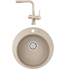 Комплект Мойка кухонная KRONA Runde D475 1 47,5 см, sand + Смеситель Brunnen H290 1 sand