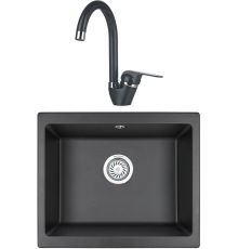 Комплект Мойка кухонная KRONA Quadrat W550-460 1 55х46 см, black + Смеситель Wasser H270 1 black