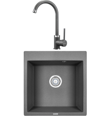 Комплект Мойка кухонная KRONA Quadrat W510-520 1 51х50 см, graphite + Смеситель Wasser H265 1 graphite