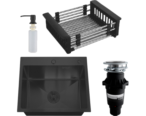 Комплект Мойка кухонная РМС MR-5050BL c корзиной и дозатором, графит + Измельчитель Bone Crusher BC 810-SL Slim Line