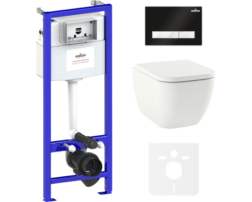 Комплект Унитаз подвесной Lavinia Boho One Compacto 3302102С с микролифтом + Система инсталляции для унитазов Relfix 38010010 + Кнопка смыва Relfix 38050601 матовая черная, белая