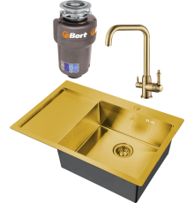 Комплект Мойка кухонная Steel Hammer SH 7851-R BRONZE бронза + Смеситель SH 725 BRONZE + Измельчитель Bort Titan Max Power