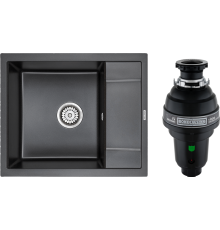Комплект Мойка кухонная Paulmark Flugen 50-600 PM216050-BL черная + Измельчитель Bone Crusher BC 1000-AS