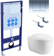 Комплект Унитаз подвесной AQUATEK Альтаир AQ1980-00 безободковый, с микролифтом + Инсталляция Standard INS-0000012 + Комплект креплений KKI-0000002 + Кнопка KDI-0000010 глянцевый хром