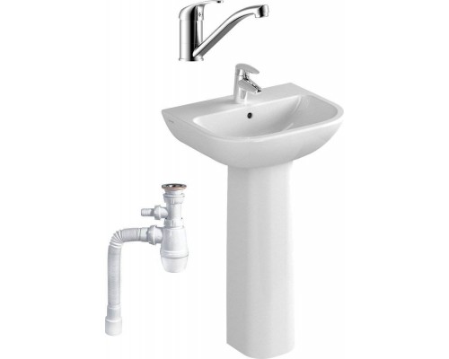 Комплект Раковина VitrA S20 5502B003 + Пьедестал 5529B003 + Смеситель Rossinka Y Y35-22 + Сифон Wirquin Минор с отводом для стиральной машины