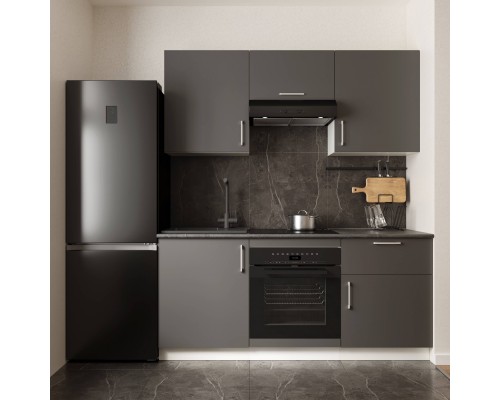 Кухонный гарнитур Domaci Болонья 180 см, фасад графит, ручка хром, столешница луна KUH-767419