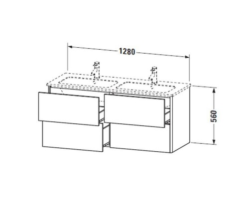 Duravit XSquare Тумба подвесная, 128х47.8х56см, с раковиной и 4 выдв ящиками, цвет: белый глянц. 2336130000, XS417502222 Duravit XSquare Тумба подвесная, 128х47.8х56см, с раковиной и 4 выдв ящиками, цвет: белый глянц. 2336130000, XS417502222