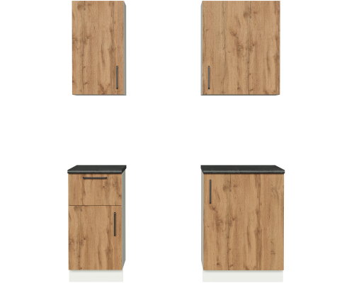 Кухонный гарнитур Domaci Болонья 160 см, фасад дуб вотан, ручка черная, столешница луна KUH-708284