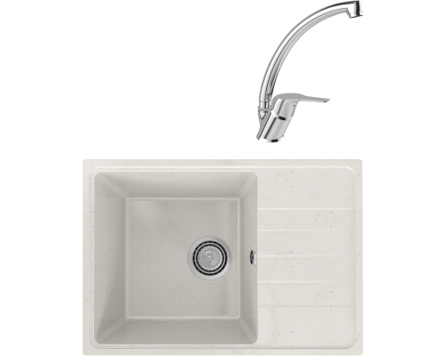 Комплект Мойка кухонная Practik PR-M 600-001 белый камень + Смеситель MEGA Mega MG-BMK016 хром