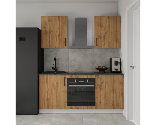 Кухонный гарнитур Domaci Болонья 180 см, фасад дуб вотан, ручка черная, столешница луна KUH-767469