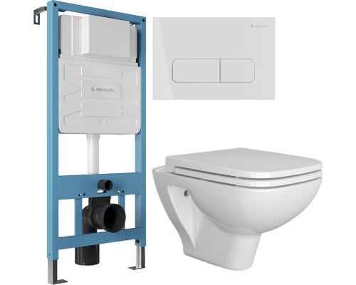 Комплект Унитаз подвесной DIWO Сочи 7508N003-0079 безободковый + Крышка Yakut 0344 с микролифтом + Инсталляция Aqueduto Tecnica TEC01 + Кнопка Forma FOR0110 европейский белый