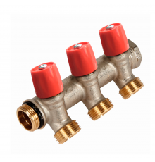 Коллектор HENCO VBS с красными вентилями, 3/4 НР под евроконус, 3/4- 3xEK VBS050503-RO