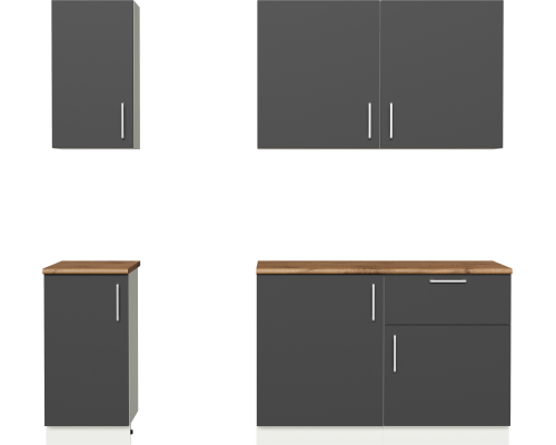Кухонный гарнитур Domaci Болонья 220 см, фасад графит, ручка хром, столешница дуб вотан KUH-708335