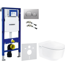 Комплект Унитаз подвесной Geberit AquaClean Mera Comfort 146.214.11.1 с системой удаления запахов, альпийский белый + Крепления Duofix 111.815.00.1 к стене + Шумоизоляция 156.050.00.1 + Инсталляция UP 320 111.300.00.5 + Кнопка Sigma 20 115.882.JQ.1 хром м
