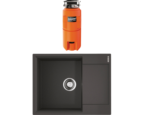 Комплект Мойка кухонная Omoikiri Daisen 65 черная + Измельчитель Nagare slim 900