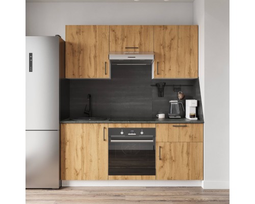 Кухонный гарнитур Domaci Болонья 180 см, фасад дуб вотан, ручка черная, столешница луна KUH-767421