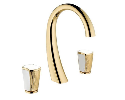 THG Infini white porcelain with gold decor Смеситель для раковины на 3 отверстия, с донным клапаном, цвет: полированное золото. U2F-F01-151 THG Infini white porcelain with gold decor Смеситель для раковины на 3 отверстия, с донным клапаном, цвет: полированное золото. U2F-F01-151