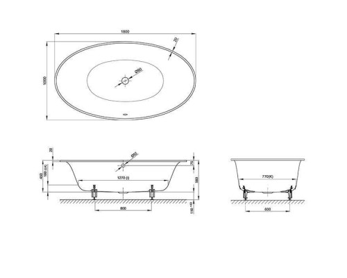 Bette Eve Oval Ванна овальная с шумоизоляцией 180х100х45см, с BetteGlasur reg; Plus, цвет: белый. B23-1525,  6043-000 PLUS