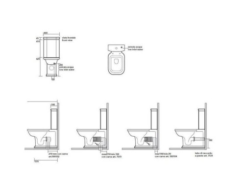 Kerasan Waldorf Унитаз-моноблок, белый, с ручкой смыва справа, цвет: черный/бронза. 760393,  411704nero lucido,  756993,  417904 Nero lucido