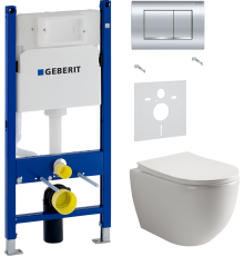 Комплект Унитаз подвесной Ceramicanova Mia Rimless CN1805 + Шумоизоляция Geberit 156.050.00.1 + Инсталляция Duofix Delta 458.163.21.1 с кнопкой смыва, хром