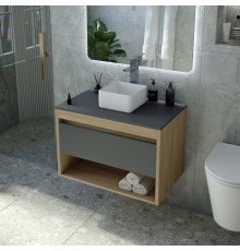 Тумба с раковиной Teymi Ritta 65, дуб эврика, матовый графит, раковина Helmi Mini 24