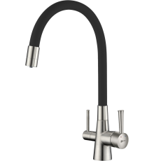 Смеситель для кухни Lemark Comfort LM3075BN-Black с гибким изливом, никель, черный