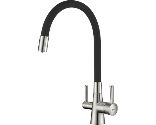 Смеситель для кухни Lemark Comfort LM3075BN-Black с гибким изливом, никель, черный Смеситель для кухни Lemark Comfort LM3075BN-Black с гибким изливом, никель, черный