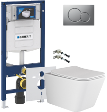 Комплект Унитаз подвесной Ceramicanova Metric Rimless CN3007 с микролифтом, безободковый + Крепления Geberit Duofix 111.815.00.1 к стене + Шумоизоляция 156.050.00.1 + Инсталляция UP 320 111.300.00.5 + Кнопка Sigma 01 115.770.JQ.5 лакированная, матовый хро