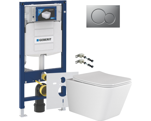 Комплект Унитаз подвесной Ceramicanova Metric Rimless CN3007 с микролифтом, безободковый + Крепления Geberit Duofix 111.815.00.1 к стене + Шумоизоляция 156.050.00.1 + Инсталляция UP 320 111.300.00.5 + Кнопка Sigma 01 115.770.JQ.5 лакированная, матовый хро