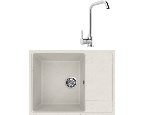 Комплект Мойка кухонная Practik PR-M 650-001 белый камень + Смеситель MEGA Ege MG-PL10 хром