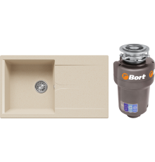 Комплект Мойка Polygran Gals 860 опал + Измельчитель Bort Titan Max Power FullControl