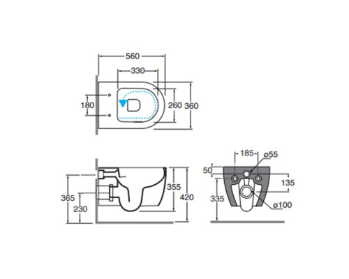 Azzurra Lilac Унитаз подвесной 56x36см, безободковый, смыв Tornado, цвет: белый глянцевый. LIVCSP000000BI