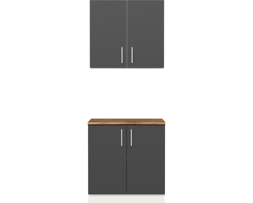 Кухонный гарнитур Domaci Болонья 140 см, фасад графит, ручка хром, столешница дуб вотан KUH-708123
