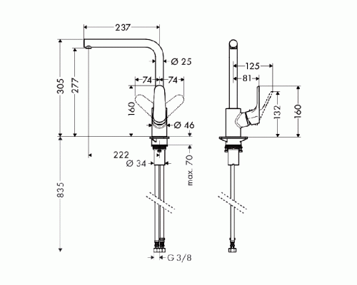Hansgrohe Focus, Смеситель для кухни, Цвет: сталь. 31817800 Hansgrohe Focus, Смеситель для кухни, Цвет: сталь. 31817800
