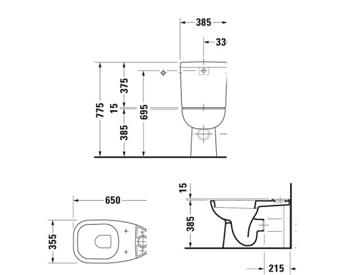 Duravit D-Code Унитаз моноблок 65х35см., слив универсальный, цвет: белый. 21180900002