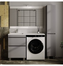 Мебель для ванной комнаты Style Line Даллас Леон 120 L Люкс Plus напольная, серая, для стиральной машины, 2 ящика