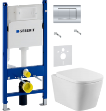 Комплект Унитаз подвесной BelBagno Albano BB120CHR + Крышка BB120SC с микролифтом + Инсталляция Geberit Duofix Delta 458.163.21.1 с кнопкой смыва, хром + Шумоизоляция 156.050.00.1