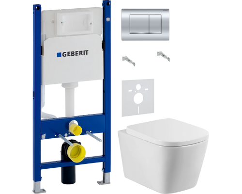 Комплект Унитаз подвесной BelBagno Albano BB120CHR + Крышка BB120SC с микролифтом + Инсталляция Geberit Duofix Delta 458.163.21.1 с кнопкой смыва, хром + Шумоизоляция 156.050.00.1